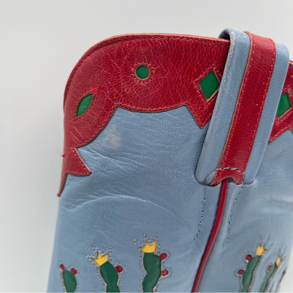 RELISTED Larry Mahan Prickly Pear Cactus Western Cowgirl Boots Blue Red Rodeo 7 - Picture 11 of 16
